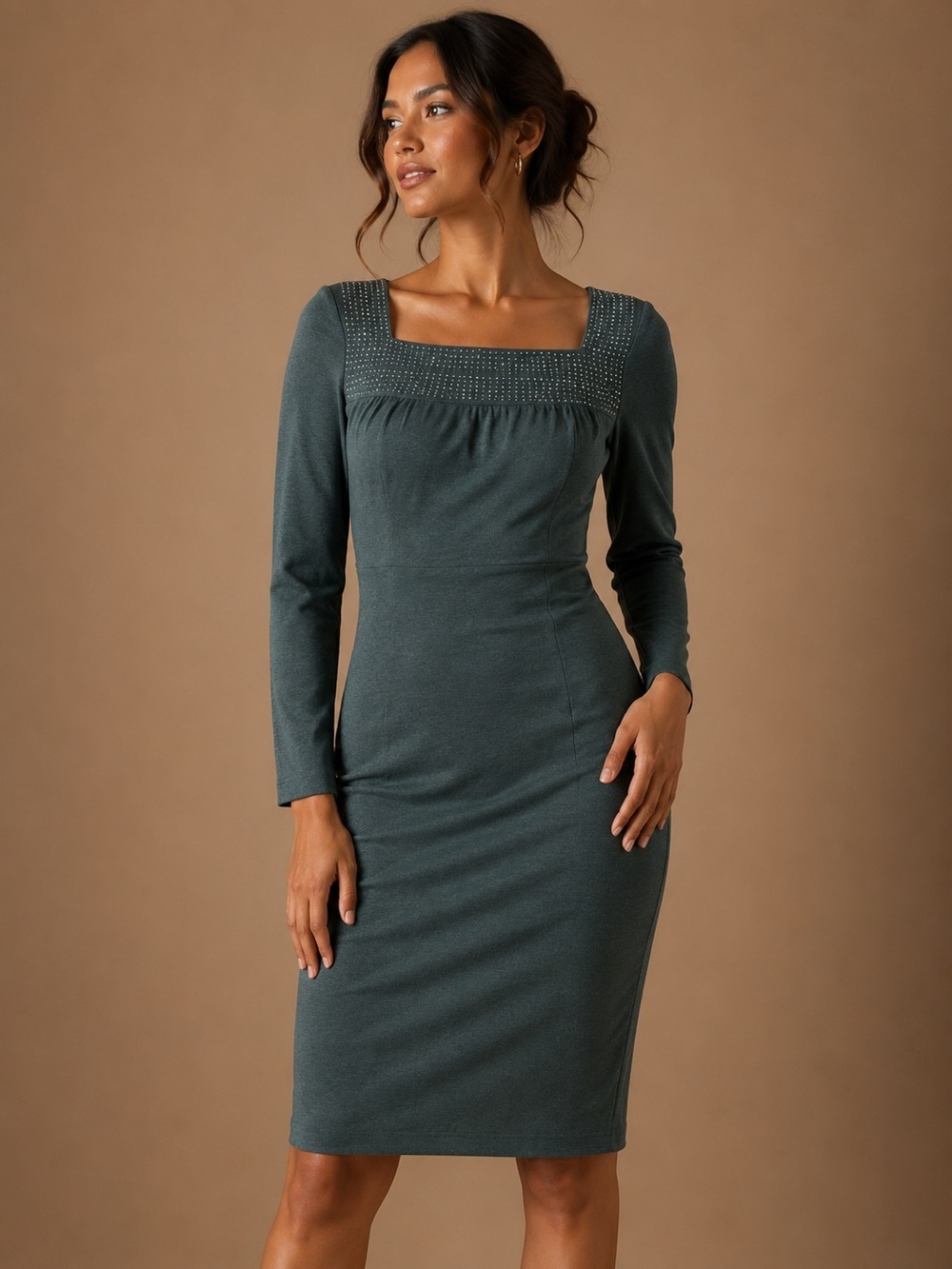 Kay Unger New York Gray Embellished Sheath Dress Size 4